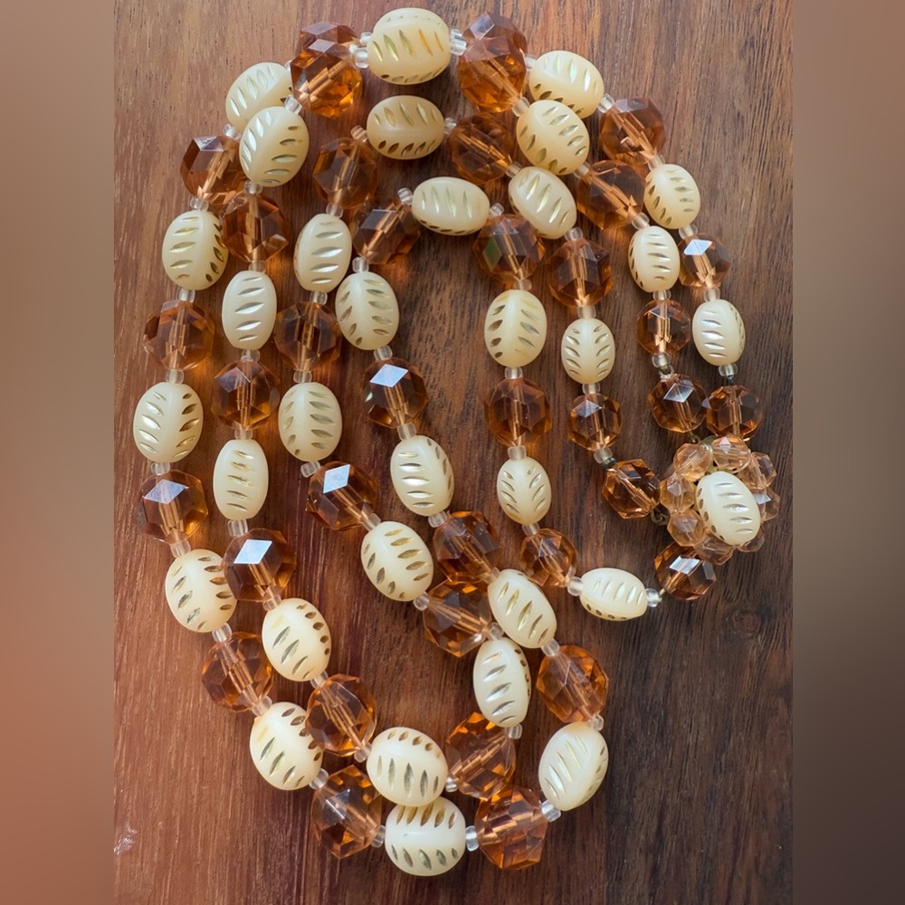 VTG Western West Germany Beaded Necklace Acrylic Double Strand 20”